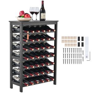 Range-bouteilles modulaire 42 bouteilles, 7 niveaux, en bois de teck massif et bambou, support de rangement et présentoir pour vins, sur table ou autoportant - Product Image 5