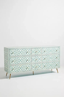 Commode à 9 tiroirs style méditerranéen traditionnel avec incrustations en os, motif géométrique, écologique, durable, mobilier de vie, hôtel, école