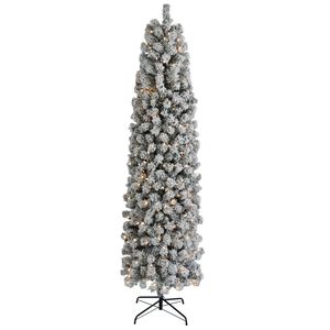 Albero di Natale a forma di matita da 2,3 m con decorazioni floccate - Product Image 1