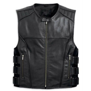 Gilet en cuir pour homme avec logo personnalisé, service OEM disponible, coupe classique, veste en cuir sans manches pour clubs, motards et usage décontracté - Product Image 4
