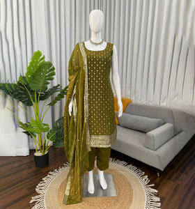New Designer Eco-Friendly Georgette Silk Sequin Party Wedding Ethnic Wear <b>Kurti</b> Pant Set Salwar Kameez TopDupatta Fancy Fully - Product Image 1