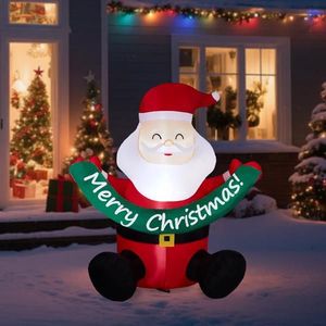 Decorazione Natalizia Gonfiabile di Babbo Natale Illuminato da 1,77 m in PVC per Giardino, Banner Divertente e Impressionante - Product Image 1