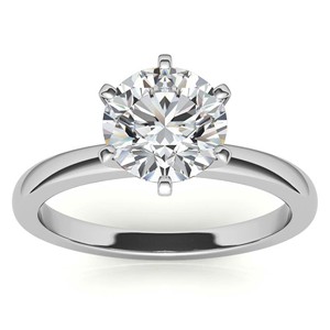 แหวนหมั้นมอสซาไนต์ทรงกลมเจียระไนแบบบริลเลียนท์ ทองคำแท้ 14K ตัวเรือนแบบหกขา ดีไซน์คลาสสิก แหวนเพชรเม็ดเดี่ยวสำหรับผู้หญิง เครื่องประดับชั้นดี - Product Image 1