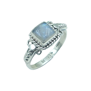 Bague en pierre de lune, argent sterling 925, faite à la main, pierre de lune carrée arc-en-ciel, bijoux vintage de créateur pour femmes - Product Image 1