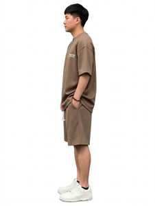 ONETEN <b>Men</b> Regular Fit <b>Short</b> Sleeve Jersey T-Shirt and <b>Shorts</b> Set Crew Neck Back Logo Two Piece Outfit 200 Grams <b>Brown</b> - Product Image 2