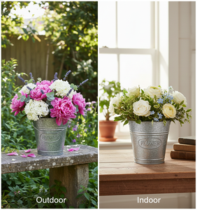 Seau en métal galvanisé style ferme, seau à fleurs galvanisé foncé, pot de fleurs décoratif en étain pour intérieur et extérieur - 3,9 pouces - Product Image 3