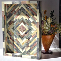 Plateau artisanal authentique en os indien écologique, thème bouddhiste, design unique en marbre, bois poli, artisanat pour la maison