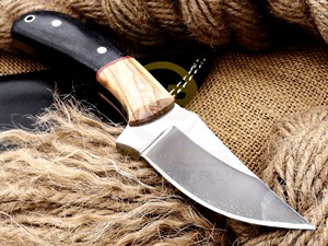 Cuchillo de caza hecho a mano con mango de madera y funda de cuero – Cuchillo de supervivencia para acampar al aire libre con hoja fija afilada - Product Image 2