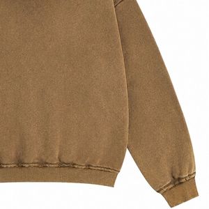 Sweat à capuche marron vintage délavé à l'acide, entièrement zippé, en molleton de coton épais, imprimé personnalisé, coupe oversize, style streetwear - Product Image 4