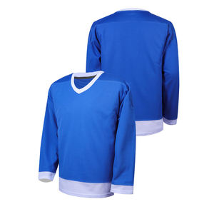 Camiseta de Hockey sobre Hielo Azul con Diseño de Logotipo Personalizado, Ropa Deportiva Informal, Camiseta de Entrenamiento Atlético de Manga Larga con Cuello en V, Camiseta de Hockey a la Moda - Product Image 3