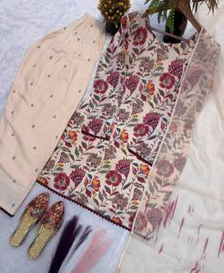 Pure Cambric Cotton Printed Modern Party Stretchable Wrinkle Free Kurti Farshi Pant Set Chiffon Dupatta Women's Floral Ethnic - Product Image 6