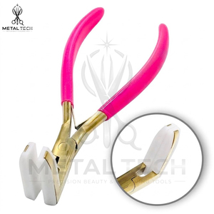 Pince à extensions capillaires en titane doré, corps en acier inoxydable, mâchoires en silicone blanc, poignées roses, pince de pose d'extensions adhésives - Product Image 4