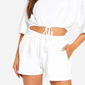 Women's 2-Piece <b>White</b> Knitted Shorts Set Crew Neck Short Sleeve Loose Fit Casual Spring Summer Breathable 100% Cotton - Product Image 3