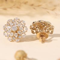 Boucles d'oreilles clous en diamant de laboratoire, rondes et marquise, motif floral, en or, pour mariée, bijoux de mariage - Product Image 2