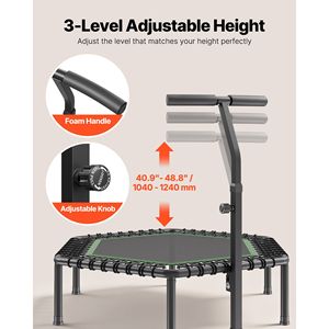 54.5 Inch <b>Mini</b> <b>Trampoline</b> Fitness Rebounder 450 Lbs Capacity 3-Level Adjustable Height Quiet & Stable with Foam Safety - Product Image 4