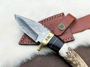 Cuchillo Skinner de Hoja Fija de Acero de Damasco de 6 Pulgadas con Punta Caída, Grado Industrial, Forja Nórdica, Mango de Cuerno de Ciervo, EDC, Personalizable OEM/ODM - Product Image 6