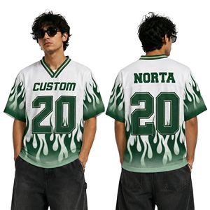 Vibrant White Emerald Green <b>Flame</b> Graphic Sublimated Polyester Interlock Fabric Match Training Sportswear Apparel Fan Jerseys - Product Image 1