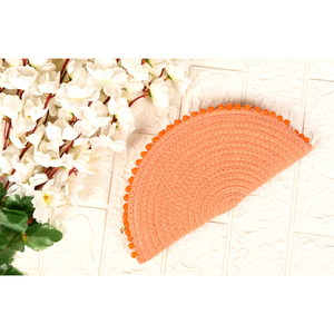 Bolso de Mano Tejido a Crochet en Forma de Media Luna, Color Durazno Naranja, con Cuentas, Ecológico, de Algodón, Accesorio de Moda - Product Image 1
