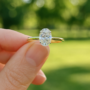 Bague de fiançailles en or 14K 18K avec diamant ovale 2 carats pour femme, rapport IGI, diamant de laboratoire CVD, bague de mariage, bague de demande en mariage - Product Image 1