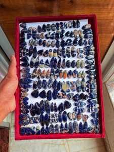 Pareja de Gemas de Sodalita Azul Natural con Inclusiones Verdeazules Profundas, Cabujón de Corte Pera, Piedras Sueltas, MAHNAJ GEMS, para Pendientes - Product Image 5