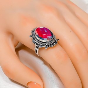 Black Rainbow Mystic Fire Topaz Ring 925 Sterling Silver Adjustable Gemstone Jewelry Handmade Luxury Gift - Product Image 2