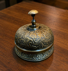 Brass <b>Desk</b> Bell Embossed Round Service Bell <b>Black</b> Antique Finish for Hotel <b>Office</b> Home Decor - Product Image 2
