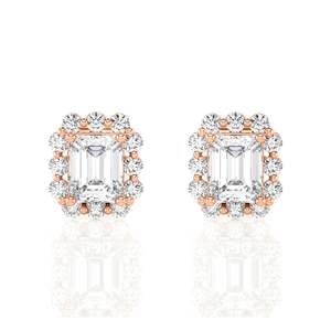 Boucles d'oreilles clous tendance en diamant taille émeraude avec halo, grappe carrée, plaqué rhodium or blanc, bijoux fins, cadeau pour femme, usage quotidien - Product Image 2