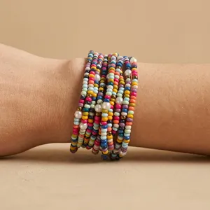 Bracelets perlés unisexes en perles de rocaille multicolores or, ivoire, rose, extensibles, taille ajustable, 10 brins, cadeau de fête - Product Image 1