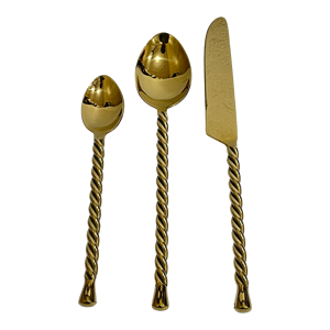Ensemble de couverts en acier inoxydable avec poignée torsadée dorée de luxe |   Vaisselle légère, portable, de forme irrégulière, compatible lave-vaisselle et congélateur - Product Image 5