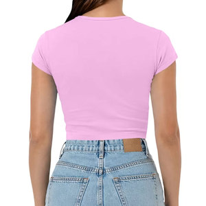 เสื้อครอปท็อปสีเขียวป่าเรียบง่ายสำหรับผู้หญิง เสื้อยืดทรงเข้ารูป แขนสั้น สไตล์ลำลอง พิมพ์ลายสกรีน เสื้อครอปท็อป - Product Image 5