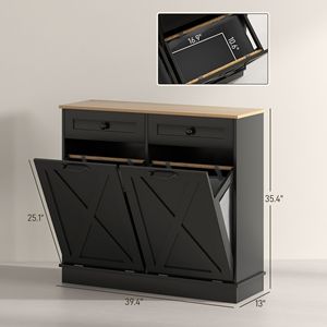 Mobiletto da Bagno Nero Ribaltabile con 2 Cestini Rimovibili e 2 Cassetti per Organizzazione del Cesto della Biancheria - Product Image 3