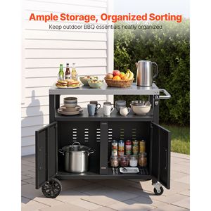 Chariot de rangement extérieur avec table de barbecue de 36,4 pouces, étagère supérieure en acier inoxydable imperméable - Product Image 3