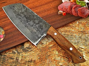 Custom Handmade Forged Carbon Steel Cleaver <b>Knife</b> Wood Handle Leather Sheath 8in 3.0mm Thick Blade Extra <b>Sharp</b> Modern Dishwasher - Product Image 4