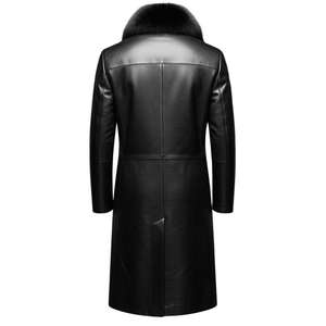 Manteau long en cuir véritable noir personnalisé pour homme, élégant, toutes tailles, avec étiquette personnalisée et privée. - Product Image 3