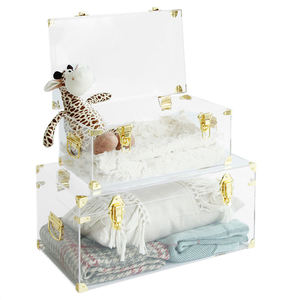 Transparent Acrylic Storage <b>Box</b> with Gold Hardware <b>Stacking</b> Organizer for Clothing Rectangular Minimalist Design Trunk <b>box</b> - Product Image 2