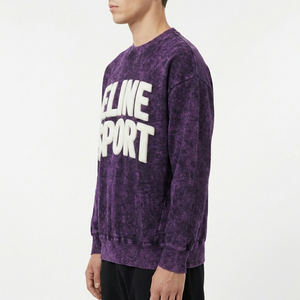 Sweat-shirt streetwear délavé vintage à col rond, imprimé 3D en relief, en molleton de coton premium, à épaules tombantes, style décontracté - Product Image 2