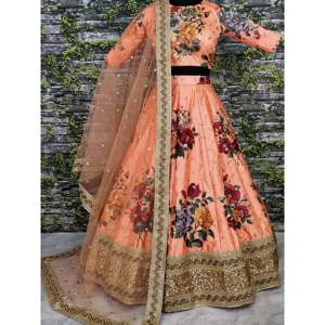 Magnifiques robes de soirée Lehenga Choli élégantes brodées de créateurs de pêche - Product Image 6