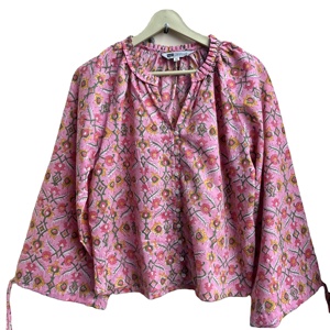 Tops de algodón, blusa con estampado de bloques, blusa hecha a mano, blusa informal para mujer, Top bohemio - Product Image 1