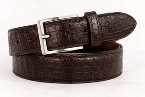 Cinturón Vintage de Cuero Vacuno con Patrón de Cocodrilo Marrón para Hombre DUMELA INTERNATIONAL con Hebilla Plateada, Duradero y Ligero - Product Image 1