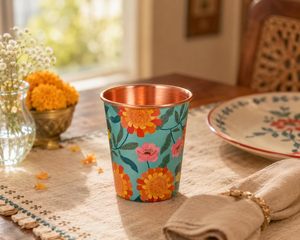 Pure Copper Floral Printed <b>Glass</b> <b>Tumbler</b> with Colorful Hand Painted Design for Home Kitchen and Tableware - Product Image 3