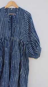 Vestido Midi de Algodón a Rayas con Botones para Mujer, Mangas Abullonadas, Corte Entallado, Colección Boutique Étnica Casual de Verano, Ecológico - Product Image 5