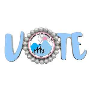 Pin de solapa Jack and Jill Blue Vote con adorno de perlas, broche de campaña, accesorio electoral llamativo - Product Image 1
