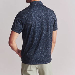 Men's Navy Blue Short Sleeve Polo Shirt Solid Color Casual Regular Fit Button Front Woven Cotton Oxford Style - Product Image 4