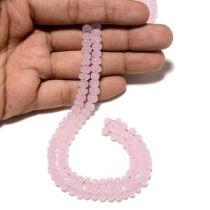 ลูกปัดหินแคลซิโดนีสีชมพูแกะสลักทรงเมลอน ลูกปัดหินเมลอนสีชมพูร้อยเป็นเส้นสำหรับทำเครื่องประดับ DIY - Product Image 3