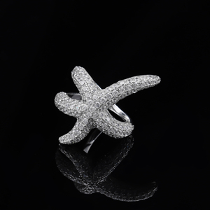 Bague Homme en Argent 925 avec Moissanite et Diamant, Motif Étoile de Mer, Bijou Tendance Inspiré de l'Océan, Bague de Luxe Légère et Éblouissante, Cadeau Idéal - Product Image 3