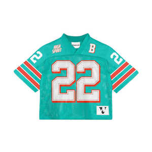 Crop top de football américain personnalisé en maille 100% polyester, respirant, impression par sublimation, broderie, col en V, sans bretelles, manches courtes - Product Image 5