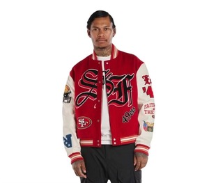 Chaqueta de Cuero de los San Francisco 49ers, Ropa Urbana Ecológica Resistente al Viento - Product Image 1