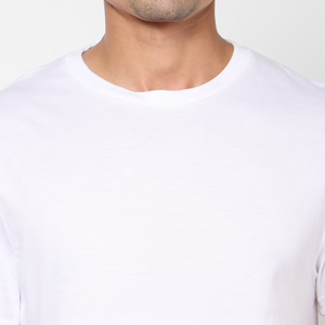เสื้อยืดคอกลมแขนสั้นสีขาวทรงปกติสำหรับผู้ชาย ผ้าคอตตอนเจอร์ซีย์สีพื้น สวมใส่สบายๆ สไตล์ไฮสตรีท แห้งเร็ว - Product Image 4