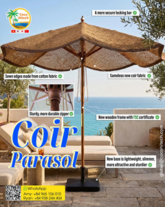 Parasol en fibre de coco de qualité supérieure, structure en bois FSC et tissu en fibre de coco naturelle, fabriqué au Vietnam - Product Image 5