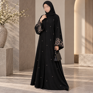Elegante Vestido Abaya con Bordado Floral para Mujer, Mangas Anchas, Tela Suave, Túnica Islámica Modesta |   Elegante Brazalete Musulmán para Ocasiones Especiales - Product Image 4